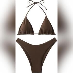 NWOT Gorglitter Triangle Tie High Waisted Thong Bikini Swimsuit Set, Medium